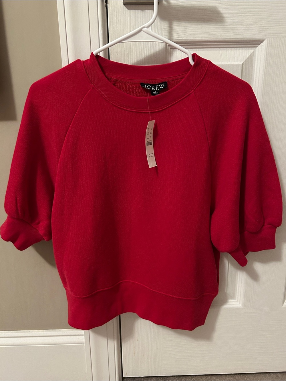 J. Crew Puff Sleeve Short Sleeve Crewneck Sweatshirt - Red